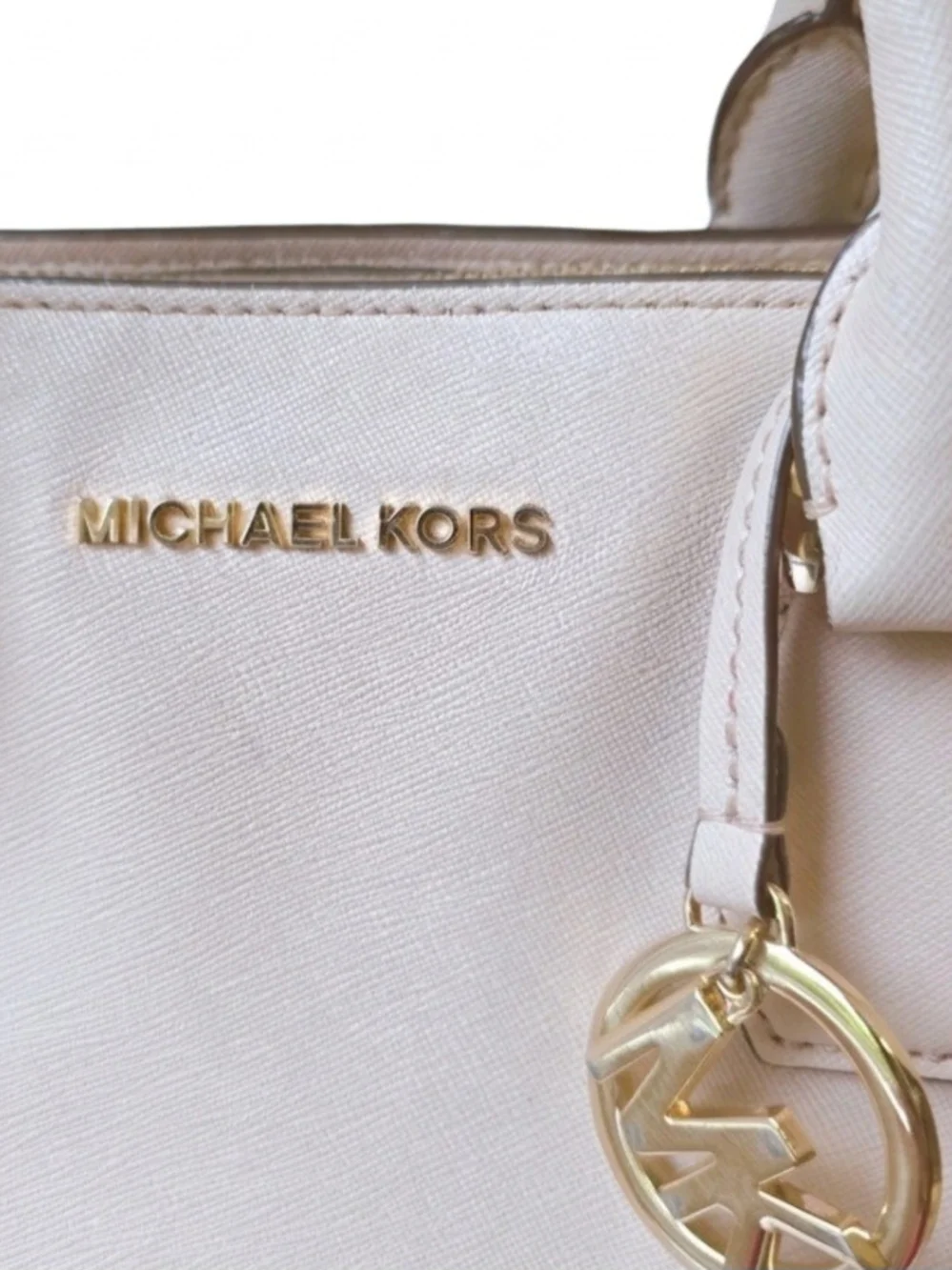Michael Kors Light Blush Pink Saffiano Leather Satchel with Gold MK Charm